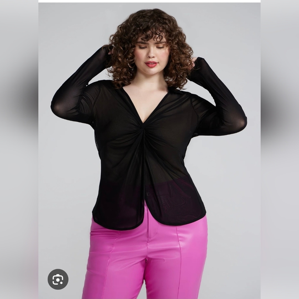 Fashion to Figure Black Sheer Twist Blouse